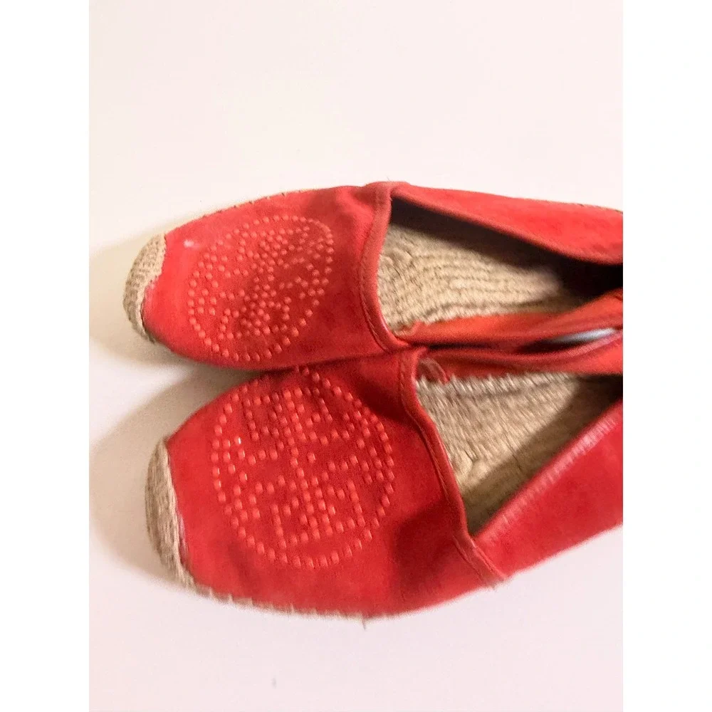 Tory Burch Espadrille Flats Women 7 Red Excellent Studded‎ Suede Logo Slip On